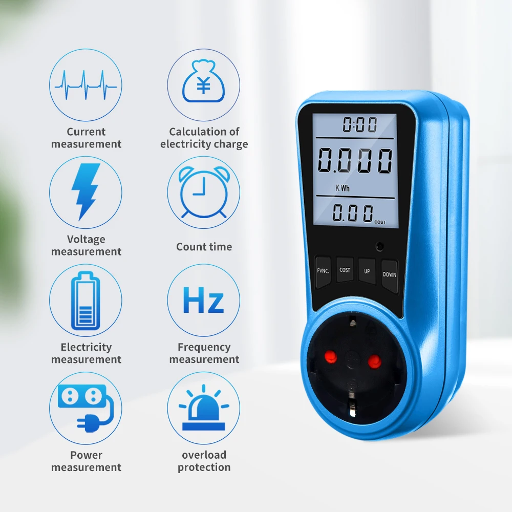 

Digital Wattmeter Current Meter Socket AC Power Meter Voltmeter Time Watt Power Energy Tester AC 230V 50Hz Socket Analyzer