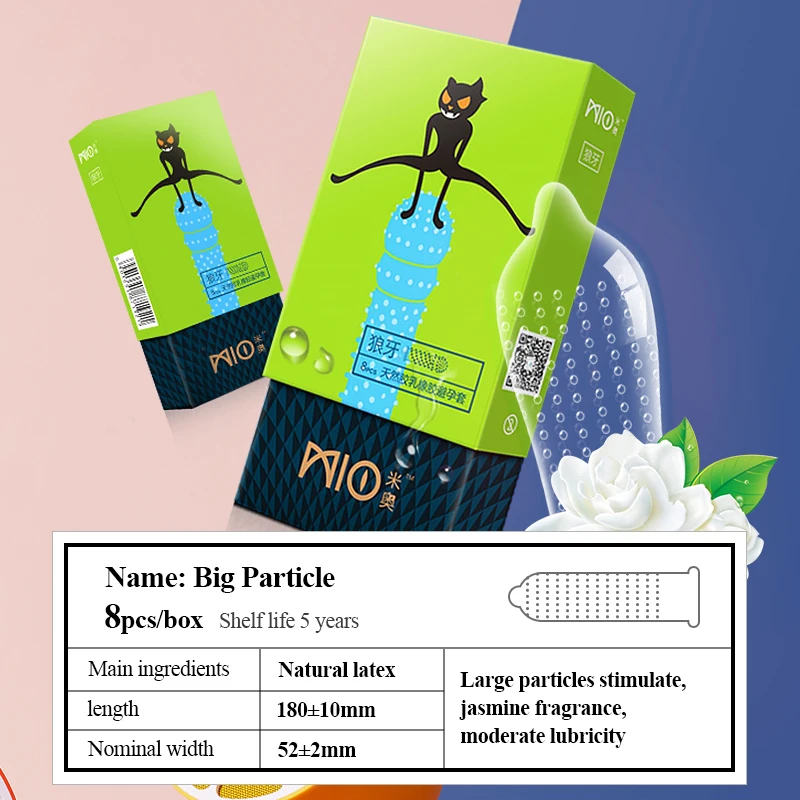 MIO Smooth Particle Condom 3D Delay Lubricant Natural Latex Ice Fire Stimulation Penis Sleeve Small Size fancy Safe Sex |