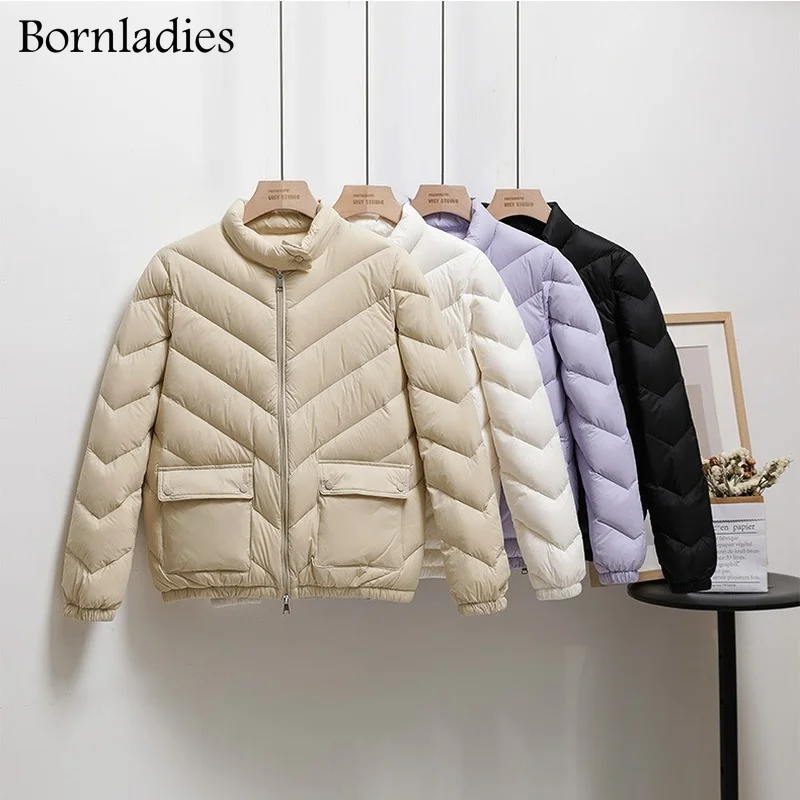 

Bornladies New 2022 Autumn Women Thick 90% Dark Down Coat Stand Collar Zipper High-Quality Warm Coats Winter Vintage Wild Jacket