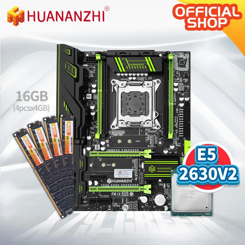 HUANANZHI-placa base X79 GREEN 2,49 X79, con Intel XEON E5 2630 V2, con 4x4G DDR3, kit combinado de memoria de NON-ECC, SATA, USB 3,0
