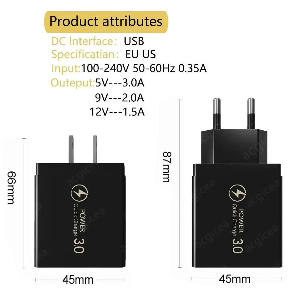 

Quick Charge 3.0 USB Charger Wall Mobile Phone Charger Adapter for iPhone X MAX 7 8 QC3.0 Fast Charging for Samsung Xiaomi