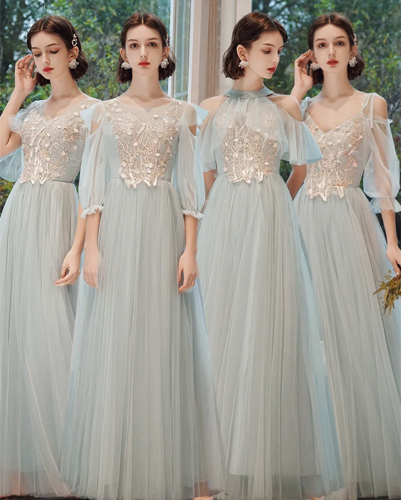 Светильник серый синий платье подружки невесты 2021 Длинные Вечерние вечернее с