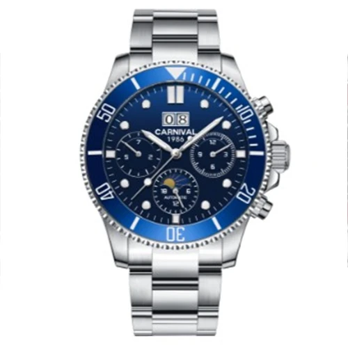 Blue C8880 Карнавальные мужские часы Лидирующий бренд роскошный механический автоматический ролевые Роскошные деловые мужские часы водонепроницаемые наручные часы Moonphase reloj - Цвет: Blue C8880