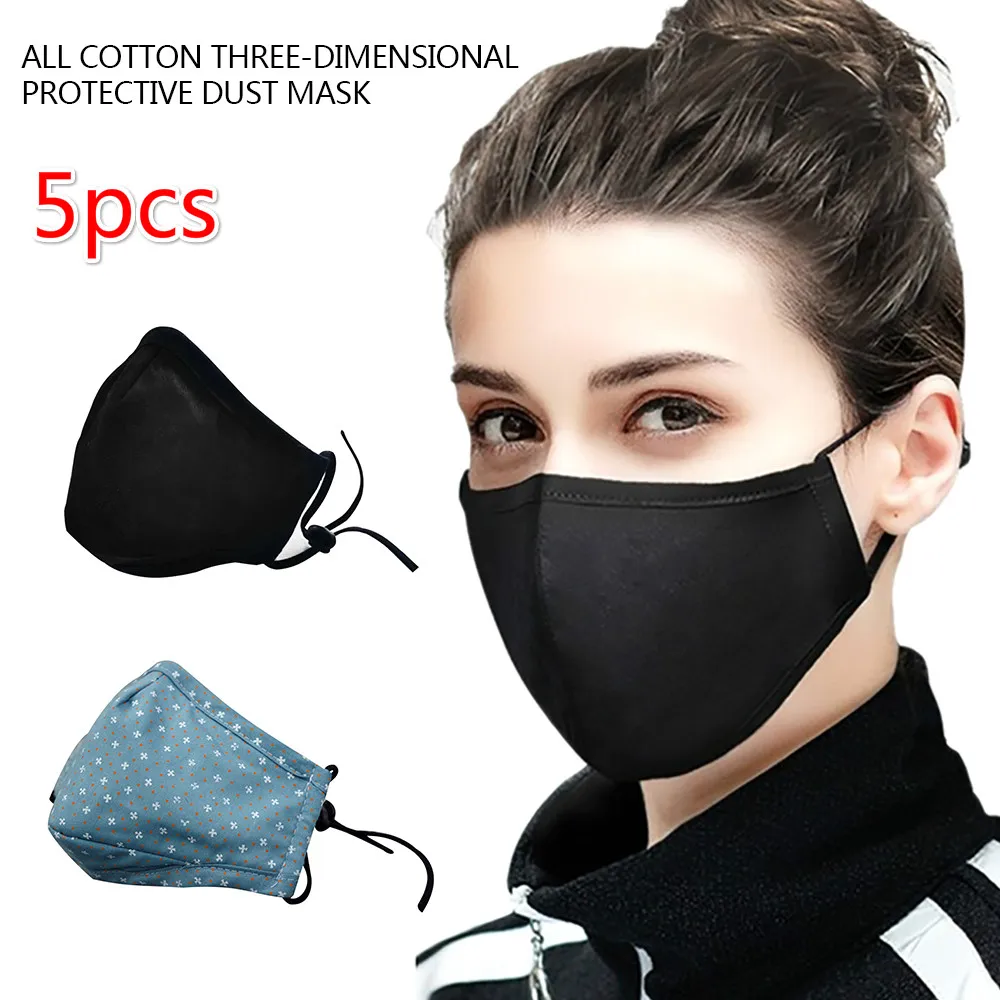 5 шт. многоцветная хлопковая маска для рта PM2.5 черная от пыли фильтр с