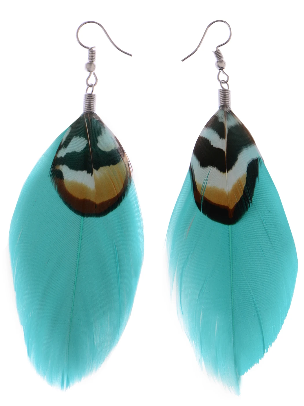 

Antique Chunks of Faux Turquoise Stones Fish Hook Feather Fashion Earrings