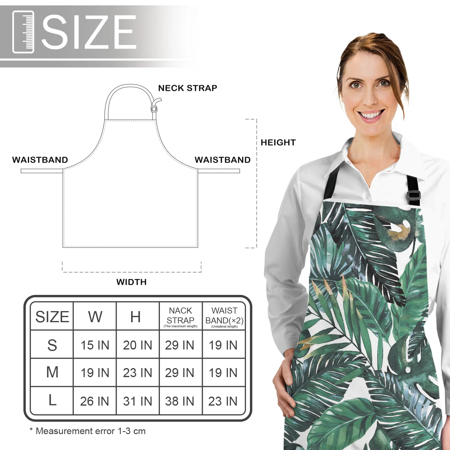 

Kitchen Apron Tropical Plant Banana Leaf Green Adjustable Bib Canvas Aprons For Women Cooking Baking Restaurant Apron Pinafore