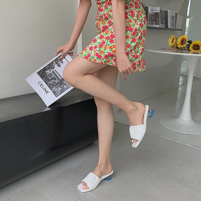 

Women Slippers Open Toe Candy Color Shallow Slides Clear Mid Heels Summer Ladies Sandals Slides Flip Flops Slip On Pumps 35-39