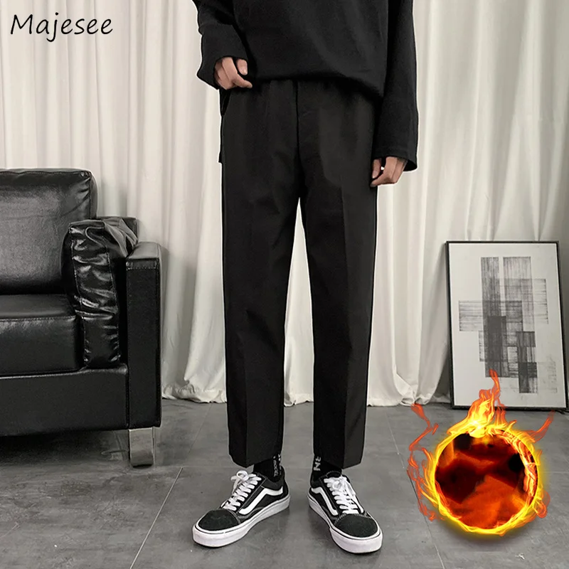 

Men Casual Pants Black Japan Style S-5XL Straight Trousers Plus Velvet Trendy All-match Ankle-length Simple Solid Ins Streetwear