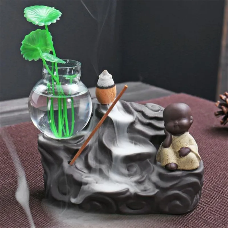 Керамический обратный поток горного водопада благовония горелка монах зеленое