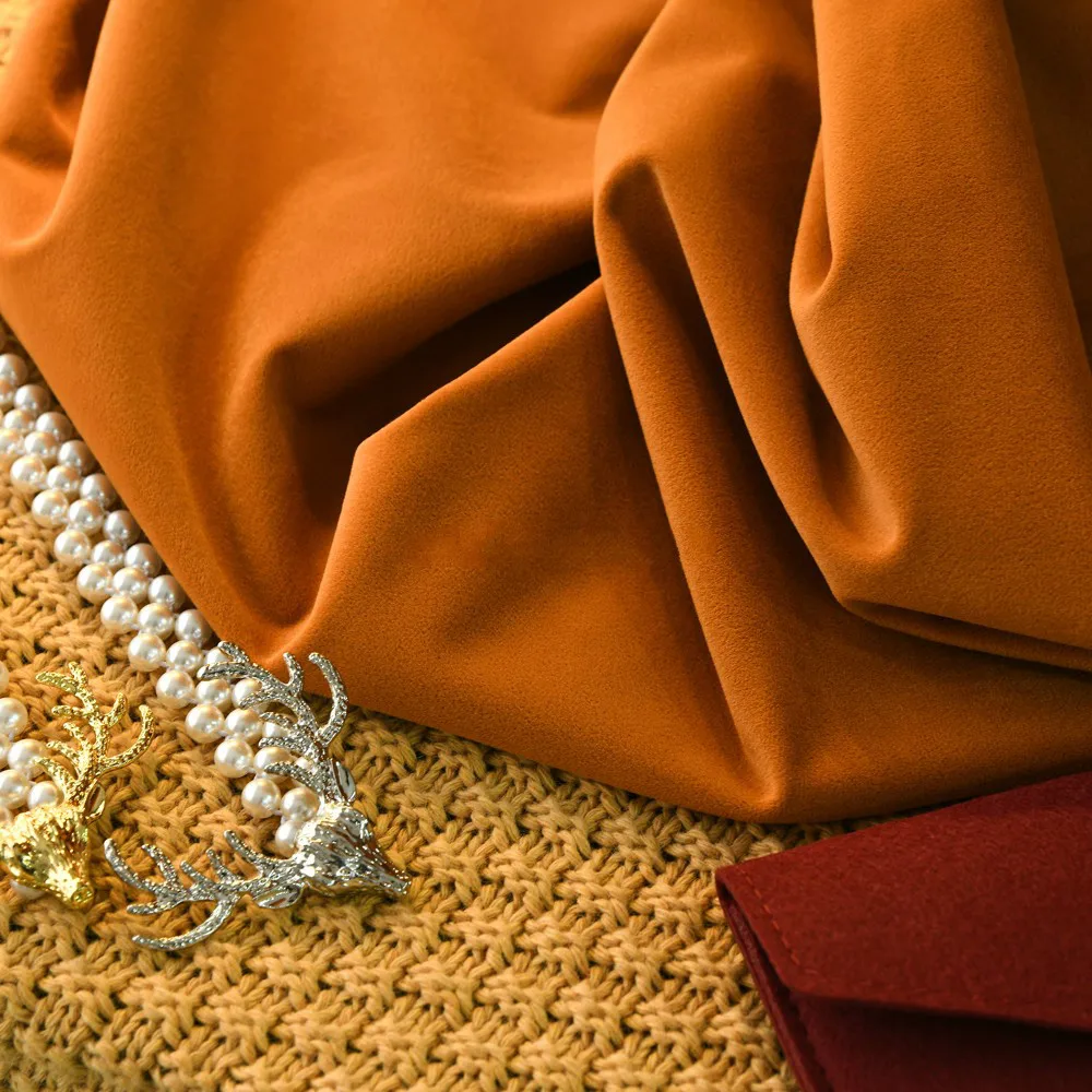 

Width 110'' Luxury Retro Solid Nordic Simple Thermal Insulation Shading Velvet Curtain Fabric For Living room Bedroom Material