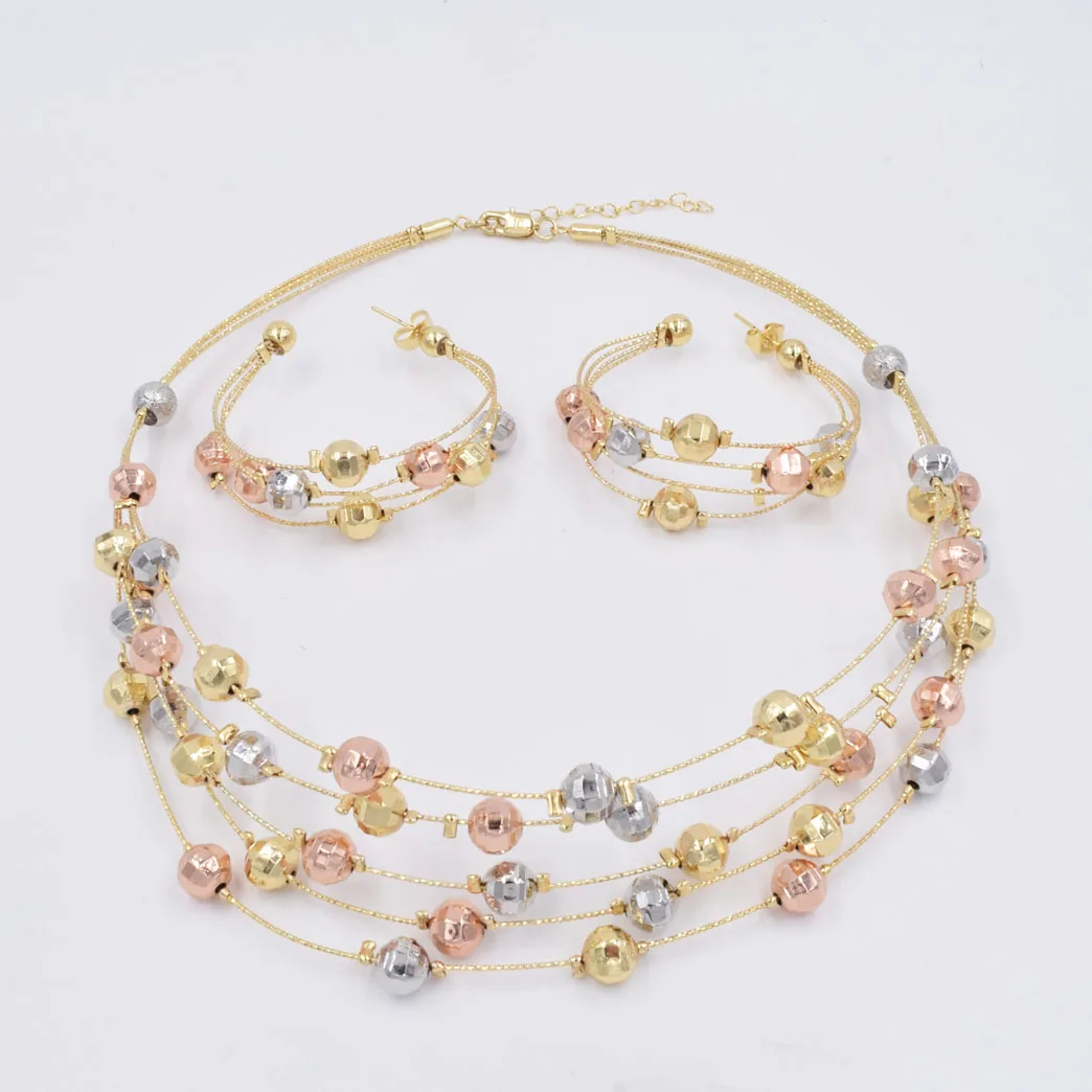 

NEW High Quality Ltaly 750 Gold color Jewelry Set For Women african beads fashion necklace set earring jewelry