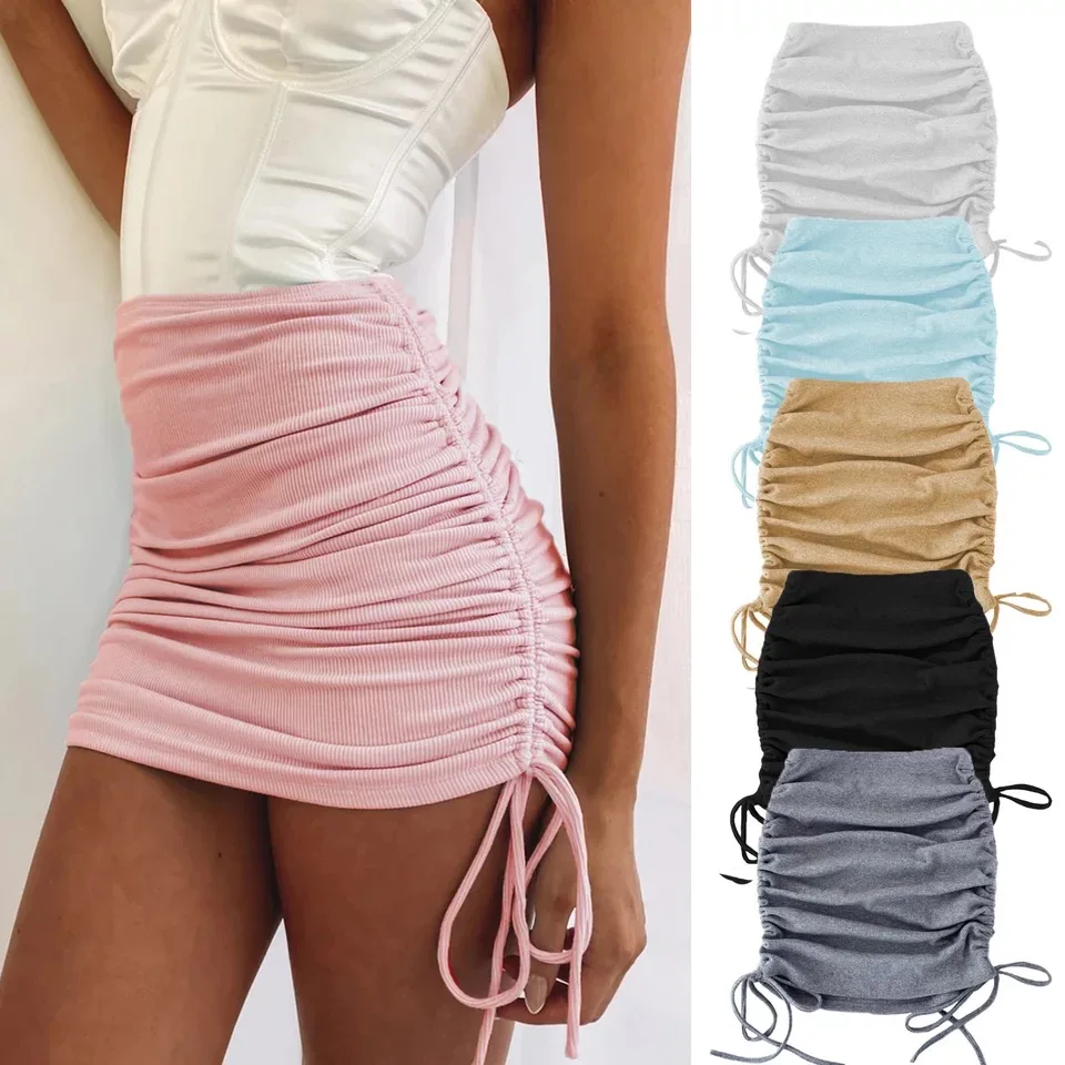 

Женская Летняя короткая юбка, облегающая юбка на бедрах, декоративная плиссированная юбка на шнурке, сексуальная Праздничная юбка, 2021