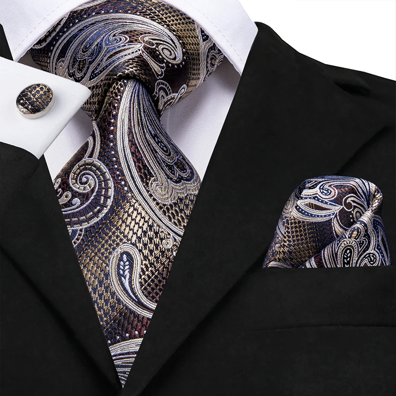 SN-3212 Hi-Tie шелк роскошные мужские галстуки цветочный черный золотистые Галстуки Пейсли галстук карманные Квадратные запонки набор мужской свадебный галстук - Цвет: SN-3212