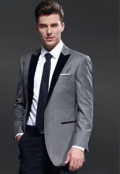 

Custom Made Black Lapel Grey Jacket Tuxedo Wedding Dress Suits Party Suits For Man(Jacket+Pants+Tie)