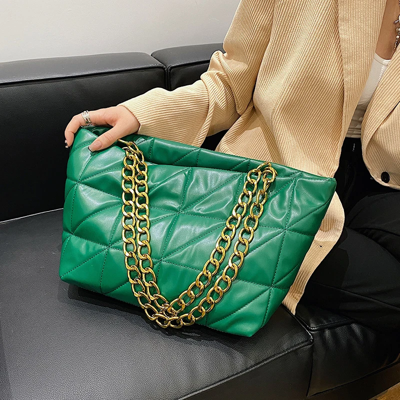 

Thick Chain Shopper Bag PU Leather Women's Shoulder Bags for Women 2021 Hit Luxury Designer Travel Handbag Simple Totes Ladies