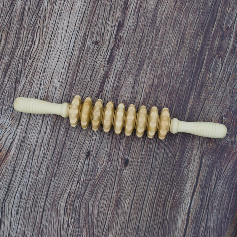 Ручной массажер для мышц деревянная роликовая палочка 9 колес инструмент