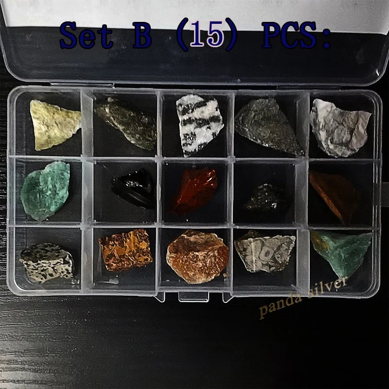 Различные натуральные необработанные камни и минералы с коробкой натуральный