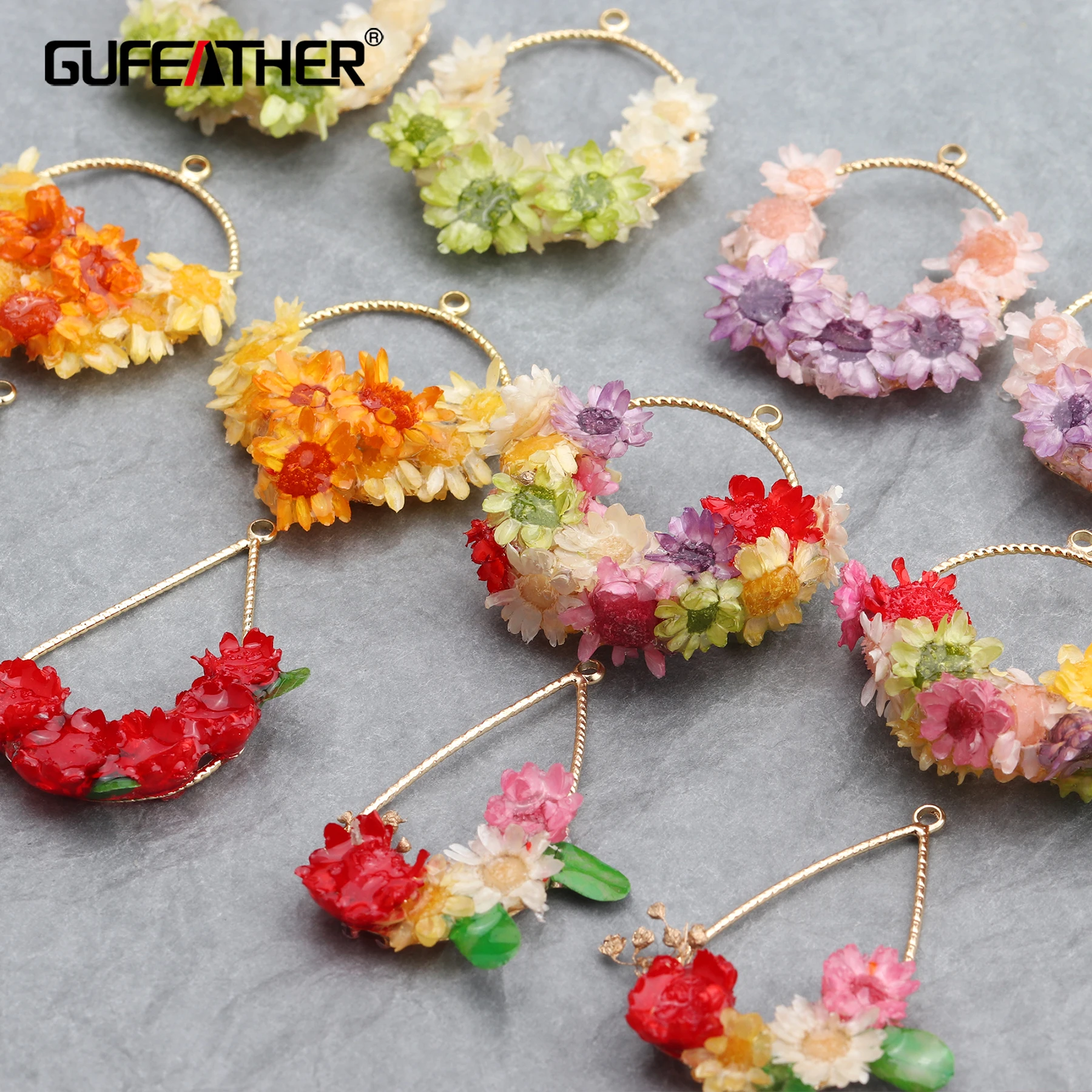 

GUFEATHER M623, ювелирные аксессуары, 18k позолоченные, 0,3 микрон, сушеные цветы, diy подвеска, медь металл, diy серьги, 4 шт./лот