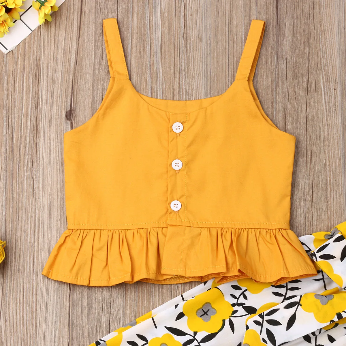 Emmaaby/Летняя одежда для маленьких девочек топ на бретельках без рукавов с оборками