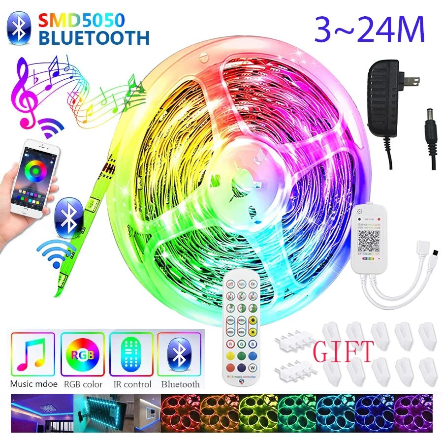 led Bluetooth Светодиодная лента 24 м RGB 5050 SMD гибкая 6 12 18 светодиодная для освещения