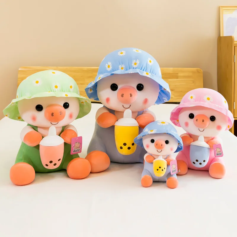 

Бесплатная доставка, 35/45/55 см, кавайная плюшевая игрушка в виде молочного чая, свиньи, куклы для детей, девочек, подарок на Рождество, день рож...