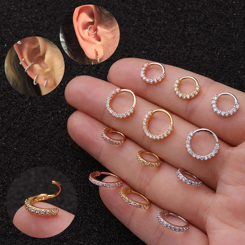 

1PC 6/8/10mm Cz Nose Hoop Helix Cartilage Earring Daith Snug Rook Tragus Ring Ear Piercing Punk Jewelry