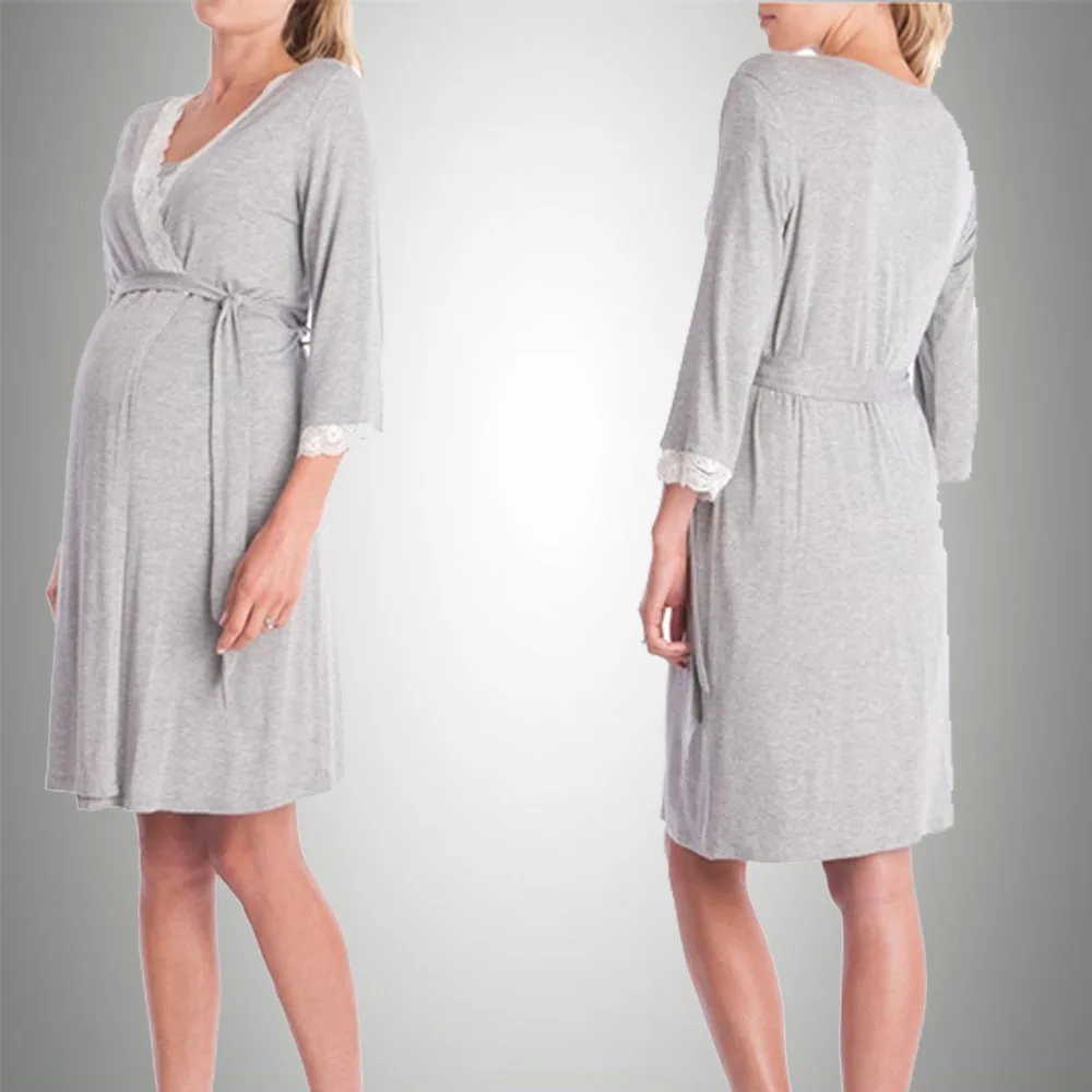

Maternity Robe Nightgown Pregnant Women Nursing Nightwear Pajama Lace Trim Half Sleeve Sleepwear Ropa Mujer Embarazada Premama