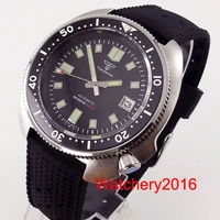 44mm tandorio black dial steel case luminous diving automatic watch 200m water resistant rubber strap