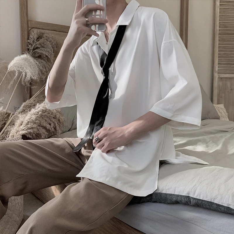 Мужская гавайская рубашка 4 цвета с рукавами из семи частей воротником-стойкой и