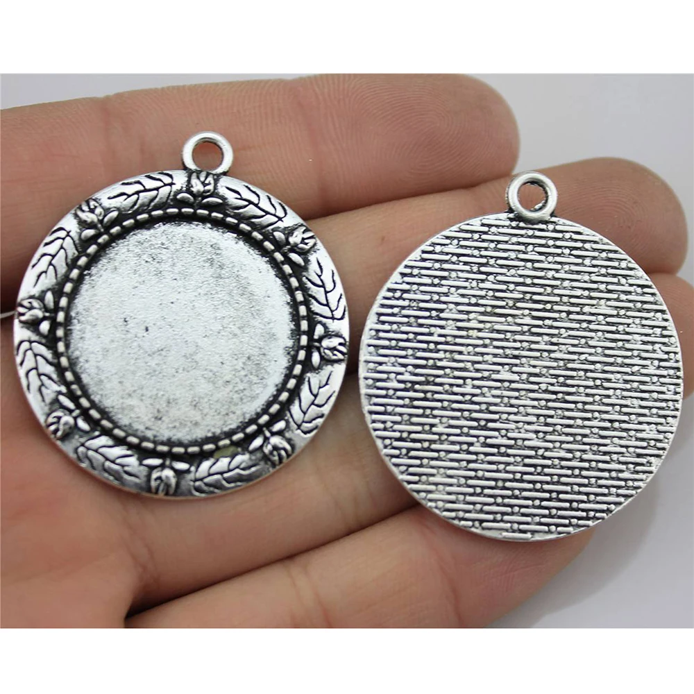 

WYSIWYG 3 шт, 25 мм, внутренняя Размеры Античная Серебристый лист камео кабошоны базовые Подвески Ювелирных изделий