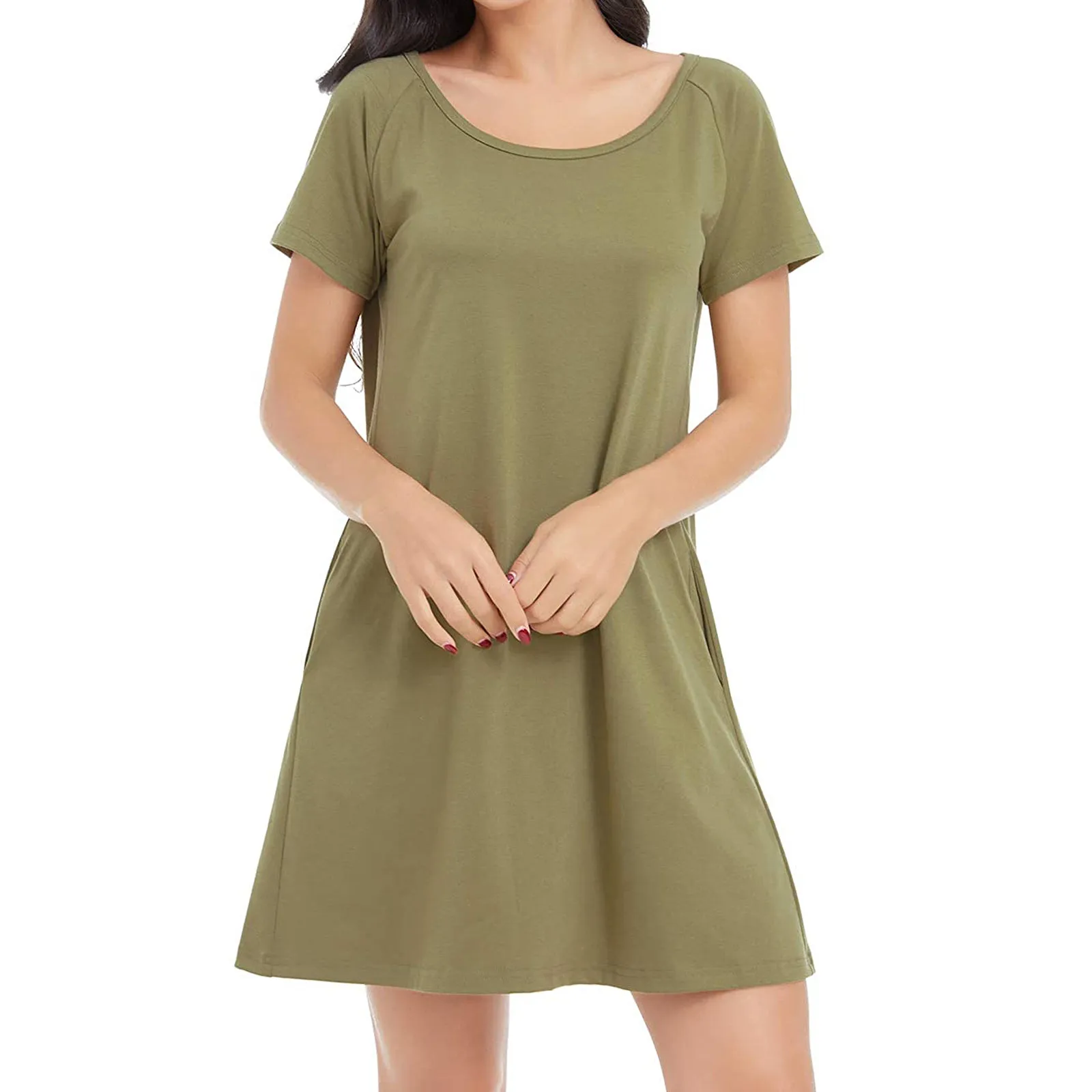 

Summer Sexy Party Dress Women's Fashion Round Neck Pure Color Short Sleeve Leisure Time Dress Sundress Vestidos robe femme