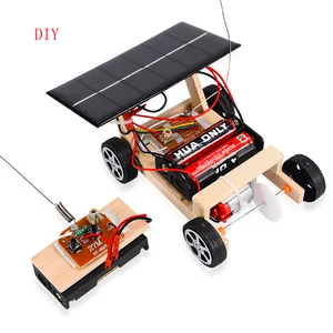DIY Mini Solar Wireless Remote Control Car Toy Science Educational Toy Assembly RC Toys Wooden Car V in India