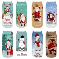 1 pair cotton santa claus socks 3d printing cartoon christmas socks womens low cut ankle snowman pattern socks