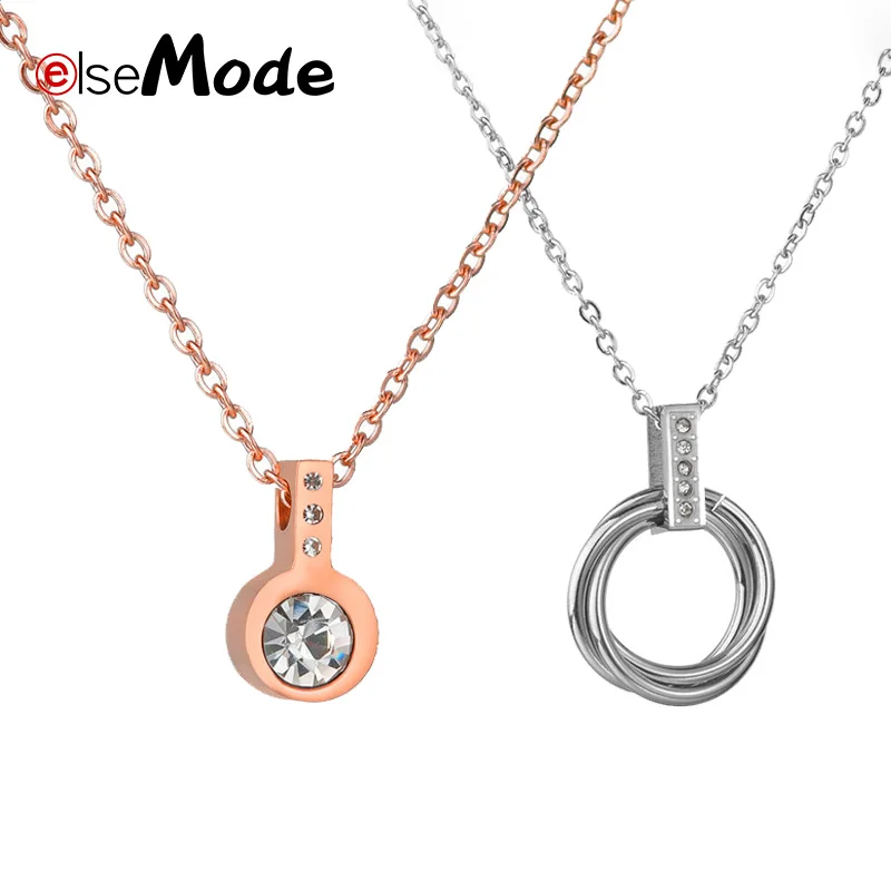 ELSEMODE романтическое розовое золото CZ кубический цирконий камень кулон ожерелье