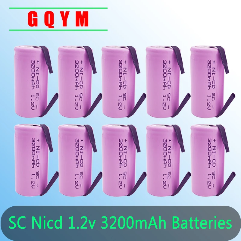 10/12/15/20Pcs SC 1.2V 3200MAH Rechargeable Battery Sub C Ni-cd Cell with Welding Tabs for Electric Drill Screwdriver Bosch