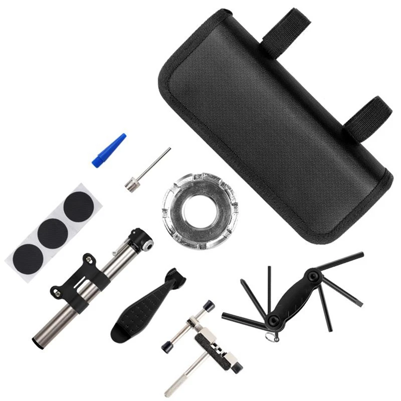 

WEST BIKING Bicycle Tool Bag Multi-Function Folding Tire Repair Kits Multifunctional Kit Set with Pouch Pump for Bike Bicycle