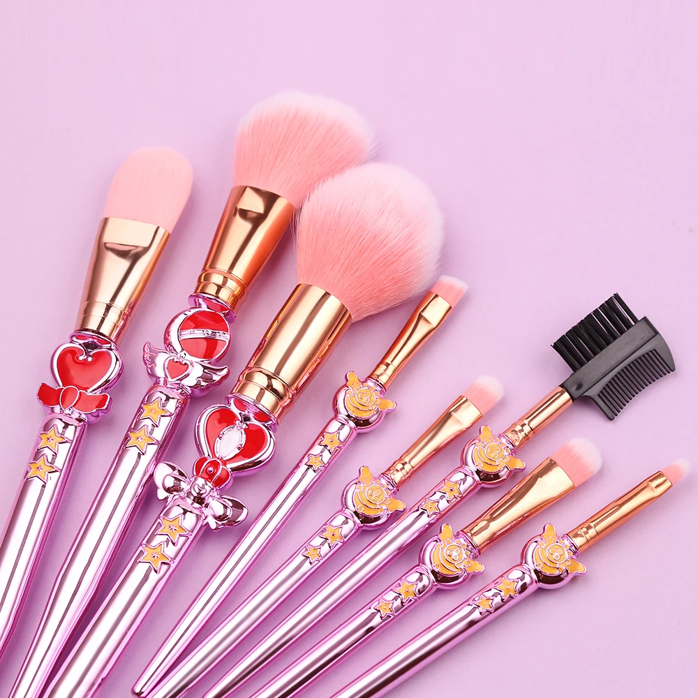 

8pcs Sailor Moon Makeup Brushes Set Pink Storage Bag Beautiful handles Foundation Eyeshadow Powder Brush Beauty make up tools