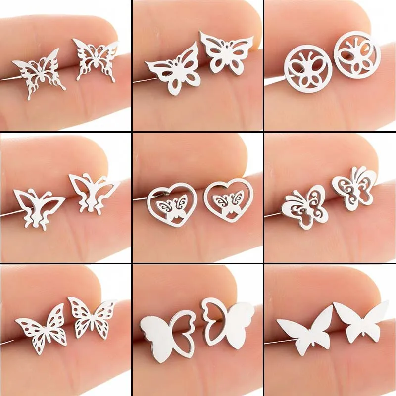 

Korean Butterfly Earrings New Stainless Steel simple butterfly earrings wholesale art small fresh ear accessories