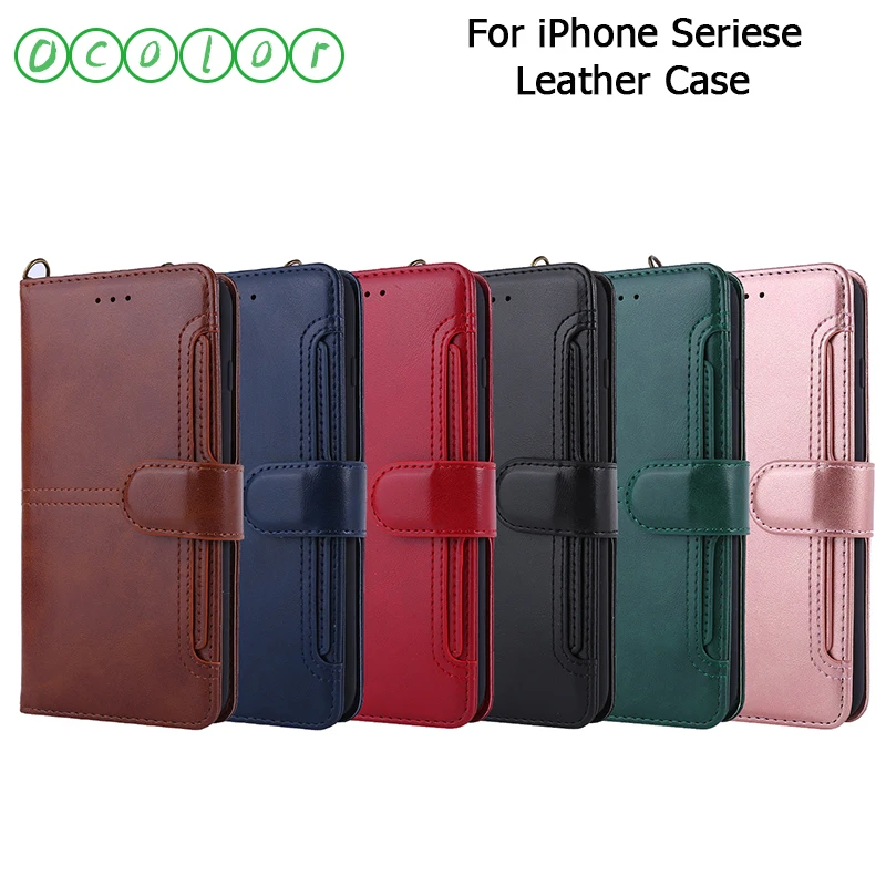 Ocolor для iPhone 11 Pro 7 8 Plus кожаный чехол задняя защитная крышка Max X XR XS откидная с