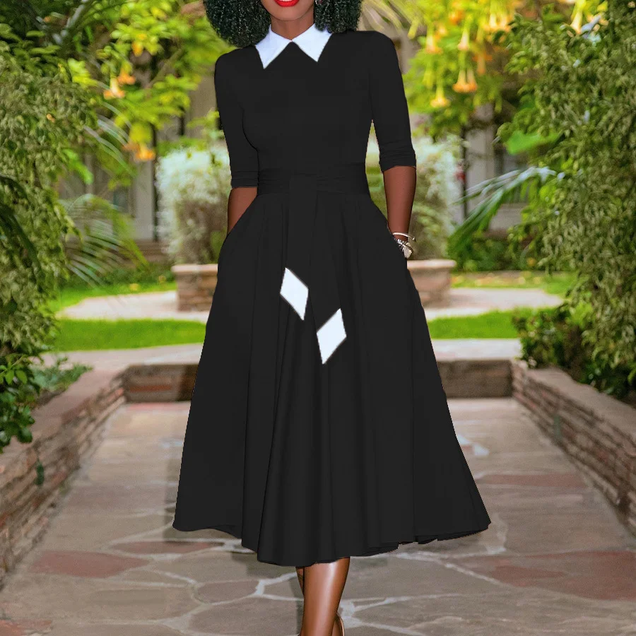 Женское ТРАПЕЦИЕВИДНОЕ ПЛАТЬЕ элегантная офисная одежда осеннее платье средней