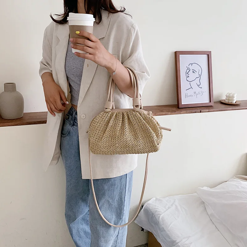 DIGERUI соломы тканые облако сумки для женщин 2021 модная летняя одежда в руку на плечо