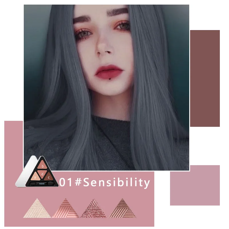 01sensibility Novo тени для макияжа Палитра теней для век Красота глазурованный Макияж Треугольник 4 цвета Блеск Тени для век водостойкая косметика - Color: 01sensibility