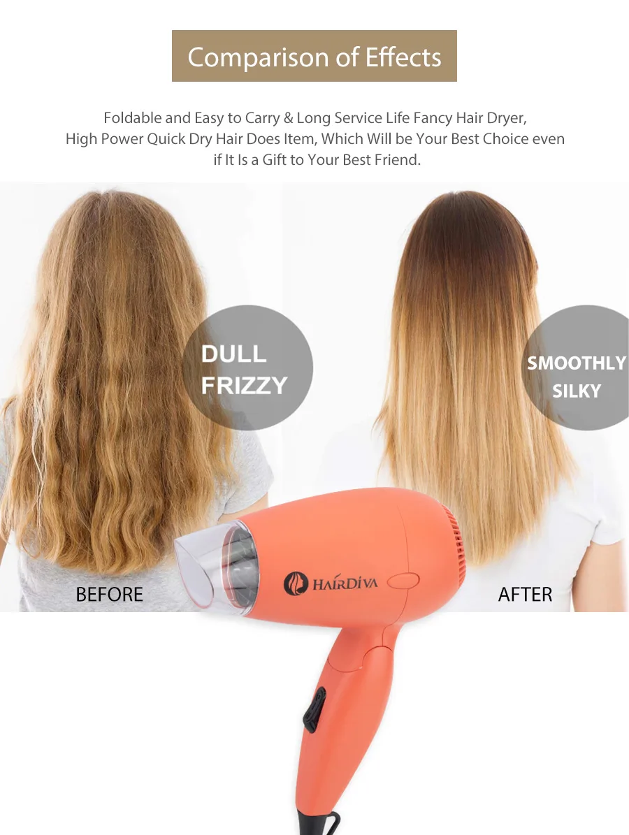 Компактный мини-фен для волос с двойной раскладной ручкой HairDiva Corel