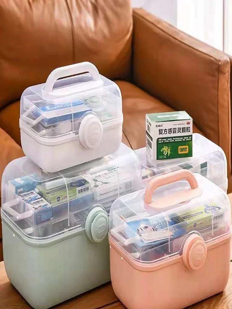 

Portable First Aid Kit Storage Box High Capacity Medicine Chest with Handle 3 Tiers Plastic Family Emergency Kit Box Organizer