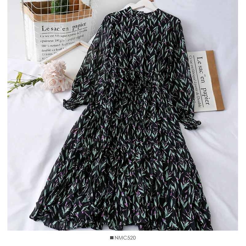 Элегантное шифоновое ретро платье с цветочным принтом и шнуровкой в Корейском