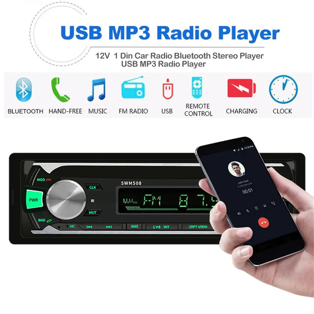 Автомагнитола 12 В 1 Din Bluetooth стереопроигрыватель USB MP3 плеер - Цена: 960,69 руб.
