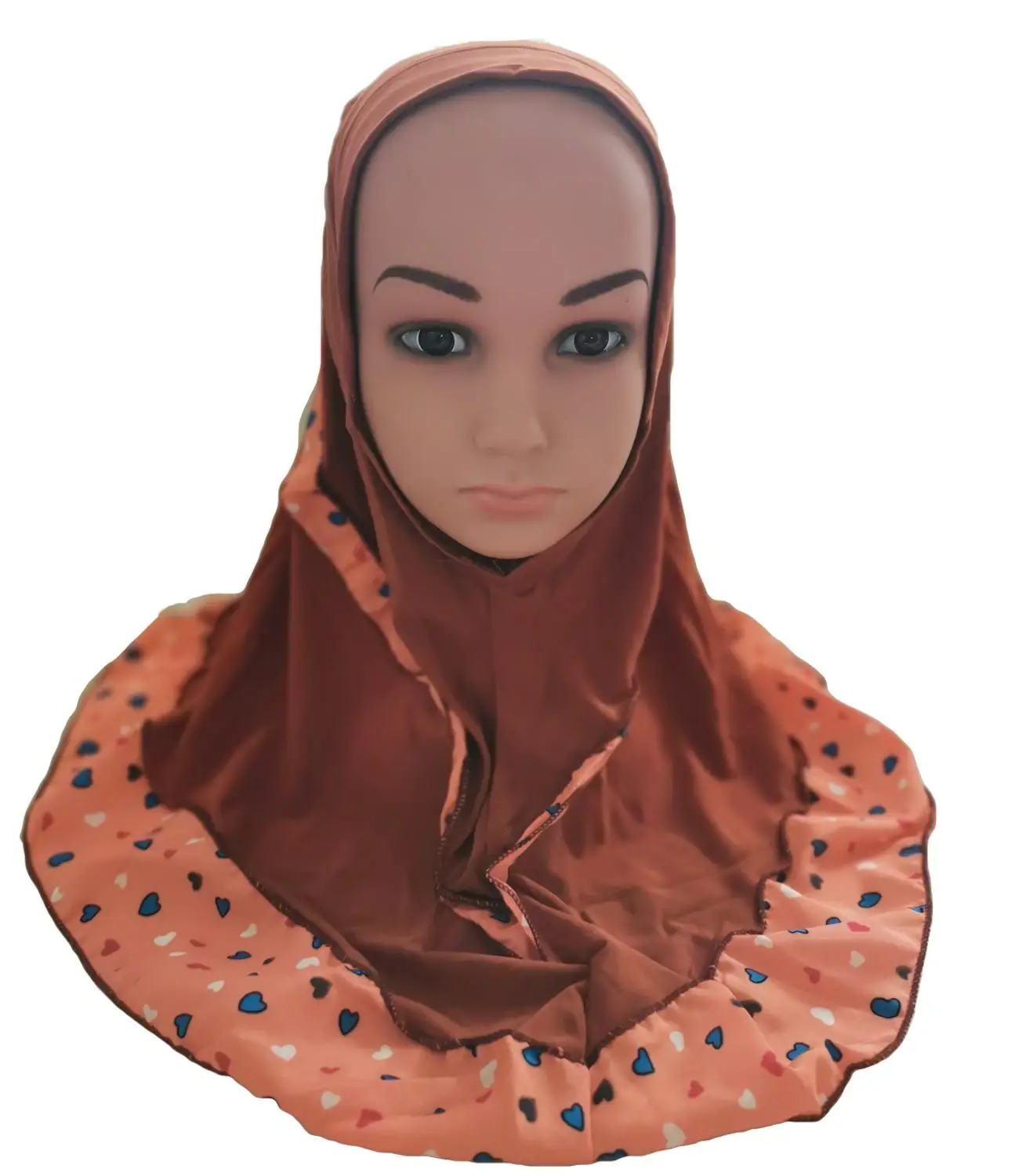 Dark Orange Модный детский мусульманский шарф с цветочным рисунком для девочек, арабские шали, шапки, арабский головной платок, головной убор, шапки, лоскутные, новинка - Цвет: Dark Orange