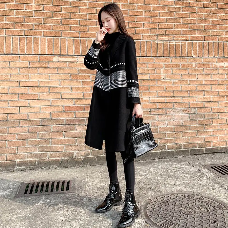 

2020 Autumn winter new fashion women woolen jacket coat loose Patchwork grid outwear warm woolen coats Female popular clothing