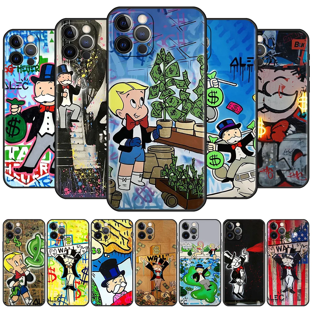 

Case For Apple iPhone 13 11 Pro Max 12 Mini XR 7 8 Plus SE 2020 X XS 6 6S 5 5S Black Soft Silicone Cover Game Dollar Monopoly