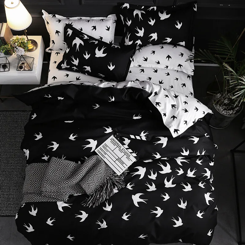 

black white birds bedding set king queen double twin single size bed linen set